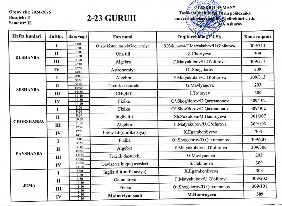 Weekly Schedule