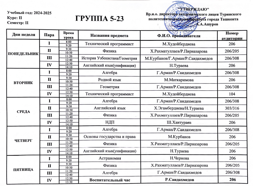 Weekly Schedule