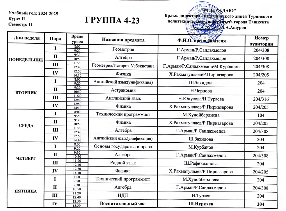Weekly Schedule
