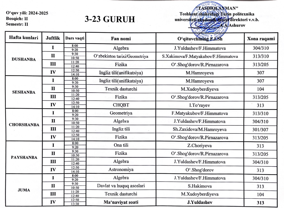 Weekly Schedule