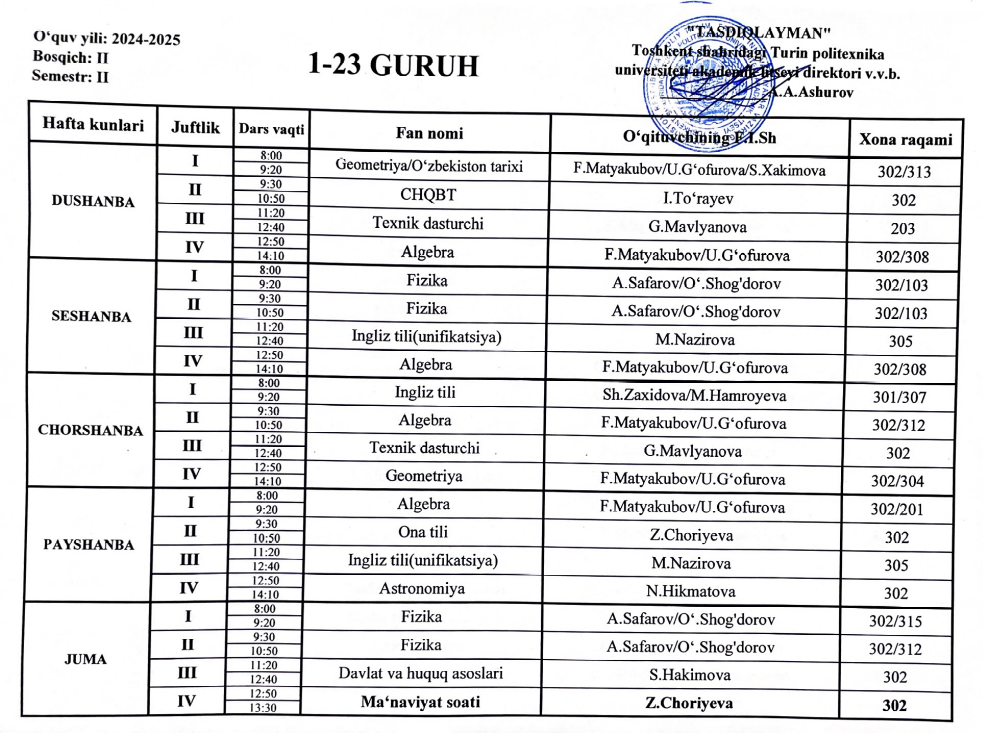 Weekly Schedule