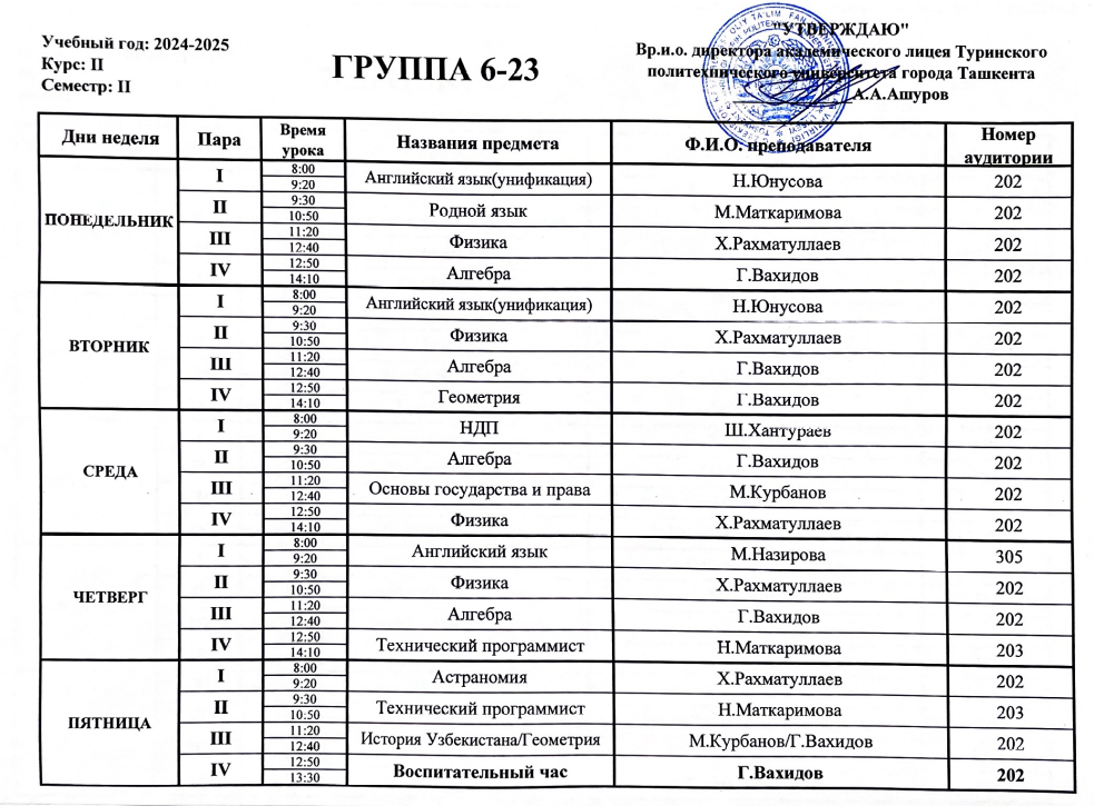 Weekly Schedule