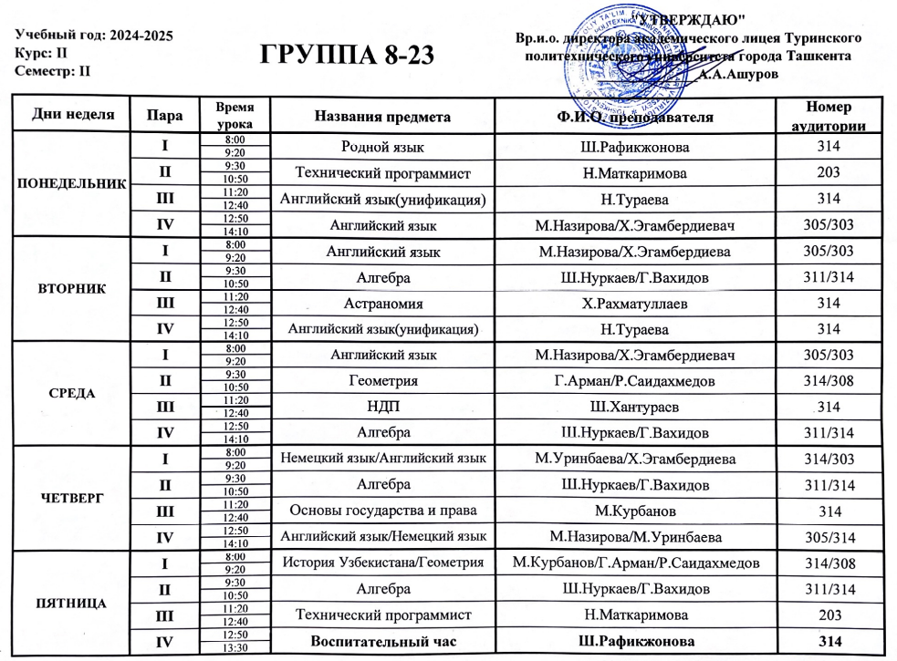 Weekly Schedule
